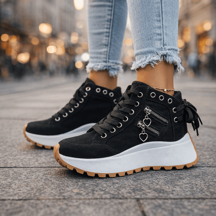 Women's Denim Platform Sneakers Autumn Zipper Chunky Sneakers