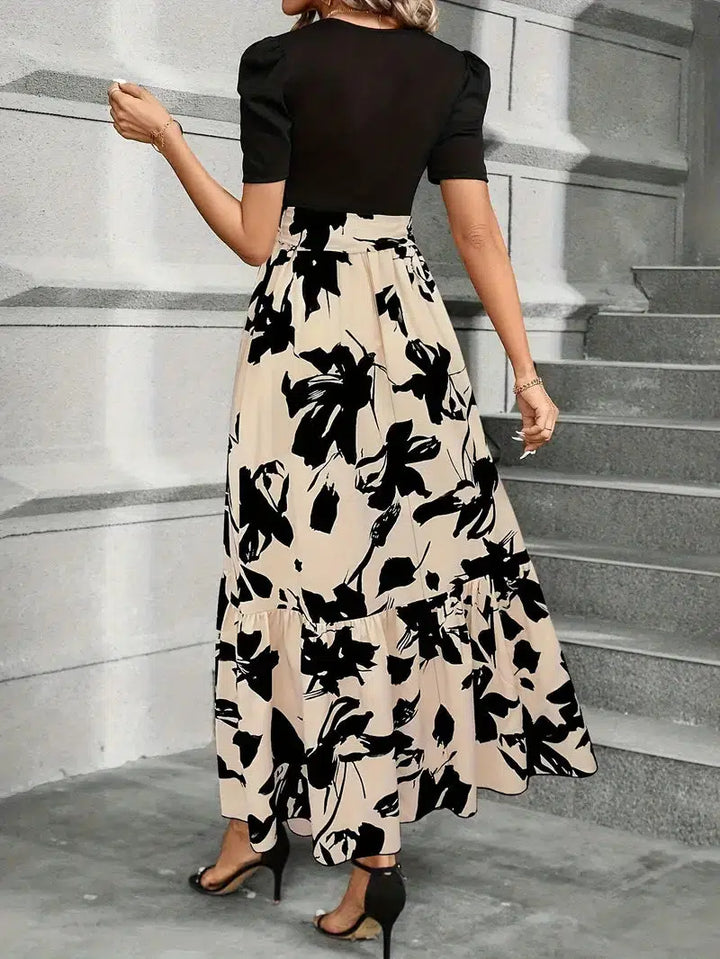 Women's Elegant Floral Maxi Dress with Tie Waist for Autumn Wedding Guests