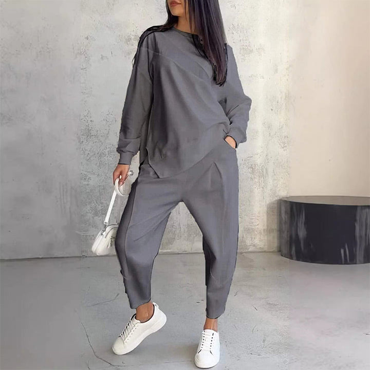 Women's Cotton Sweatshirt Two-Piece Set Autumn Asymmetrical Lounge Set