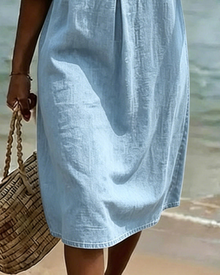 Women's Denim Flared Sleeve Mini Dress Autumn Casual Outfit