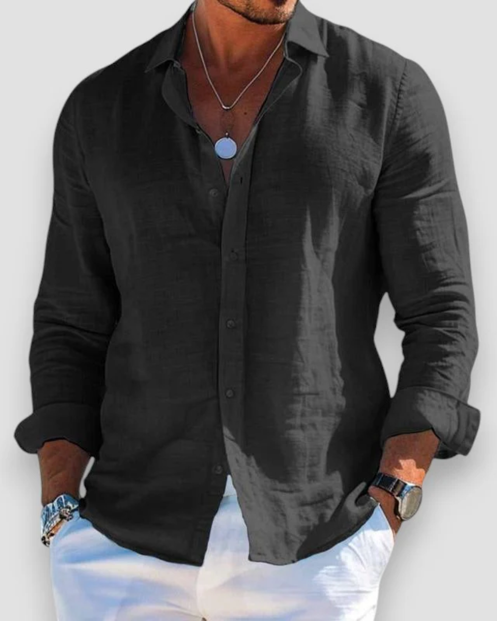 Men's Linen Long Sleeve Button Down Shirt Autumn Smart Casual Top