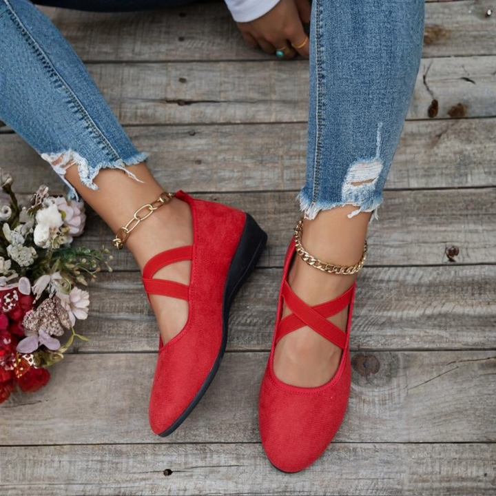 Women's Faux Leather Closed-Toe Wedge Ballet Flats Autumn Footwear