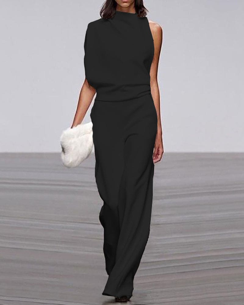 Women's Elegant Asymmetric Wide-Leg Jumpsuit for Autumn Evening Events
