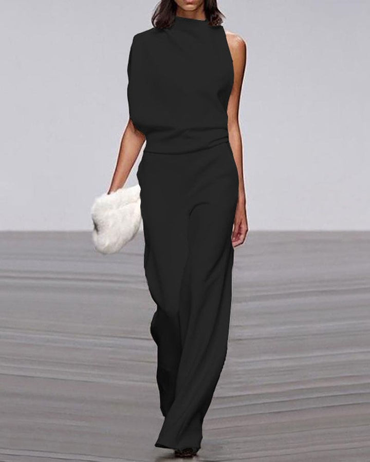 Women's Elegant Asymmetric Wide-Leg Jumpsuit for Autumn Evening Events