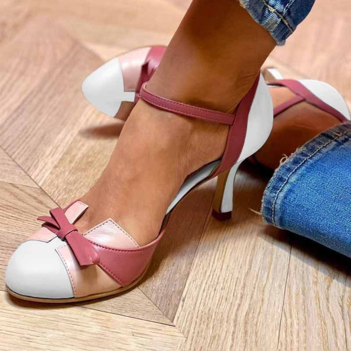 Women's Leather Vintage Block Heel Pumps Autumn Ankle Strap Shoes
