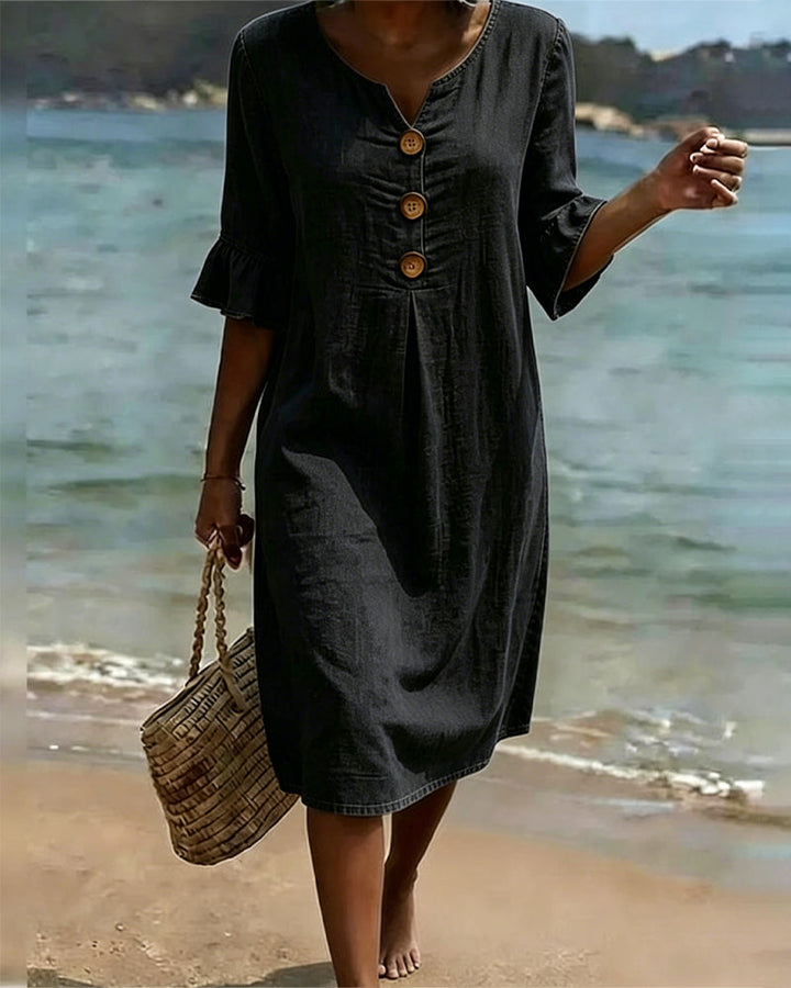 Women's Denim Flared Sleeve Mini Dress Autumn Casual Outfit