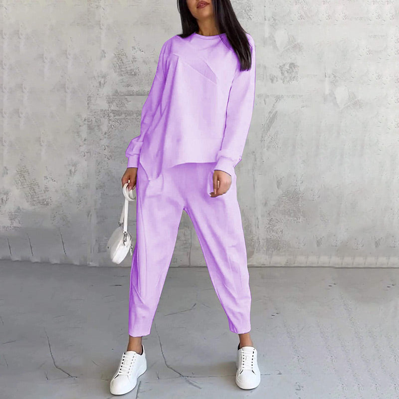 Women's Cotton Sweatshirt Two-Piece Set Autumn Asymmetrical Lounge Set