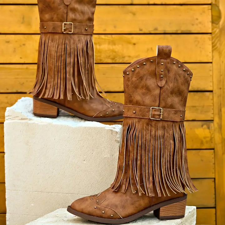 Celeste - Elegant Women's Boots with Stylish Tassel Decoration and Comfortable Thick Heel