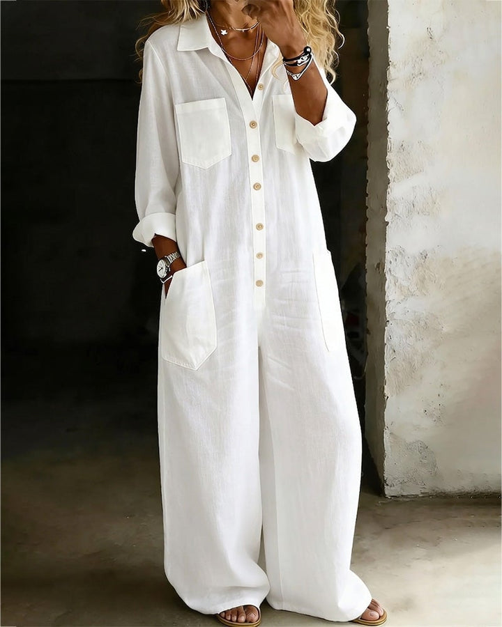 Women's Cotton Loose Fit Jumpsuit Autumn Casual Romper