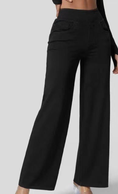 Women's Stretch Denim High-Waisted Wide-Leg Jeans Autumn Casual Jeans