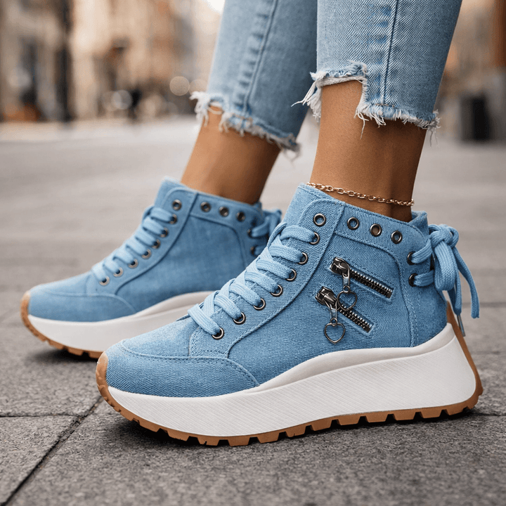 Women's Denim Platform Sneakers Autumn Zipper Chunky Sneakers