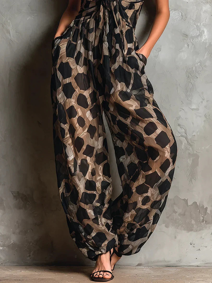 Women's Animal Print Wide-Leg Jumpsuit Autumn Layering Jumpsuit