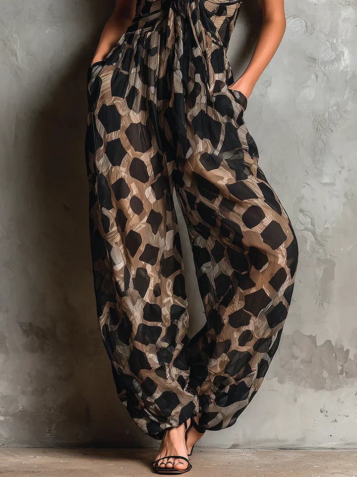 Women's Animal Print Wide-Leg Jumpsuit Autumn Layering Jumpsuit