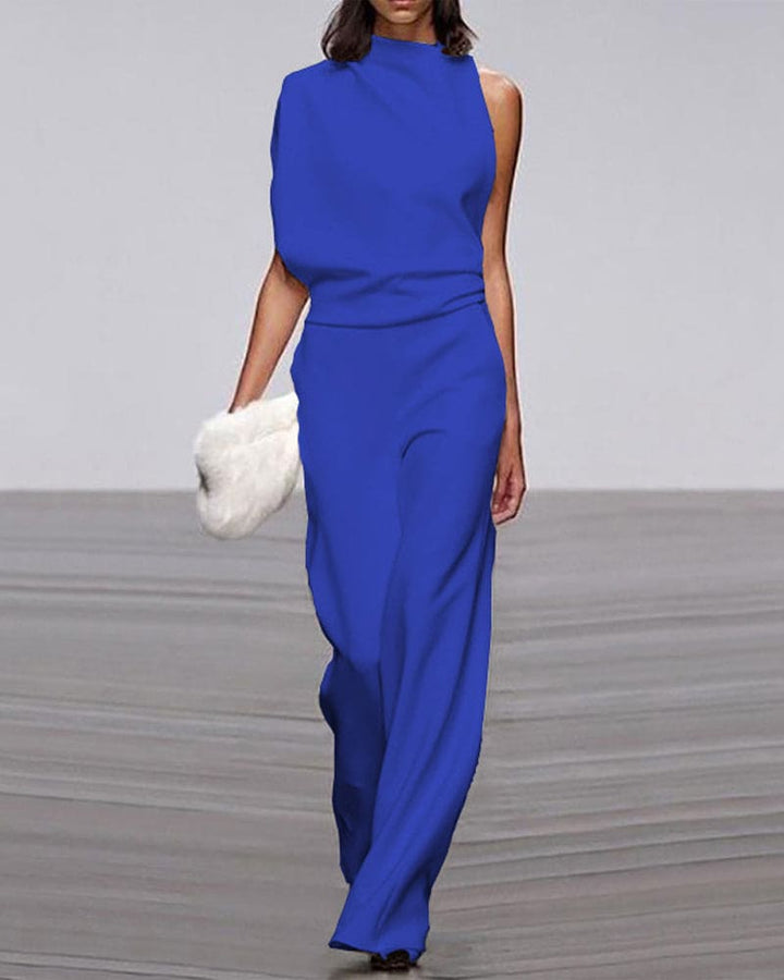 Women's Elegant Asymmetric Wide-Leg Jumpsuit for Autumn Evening Events