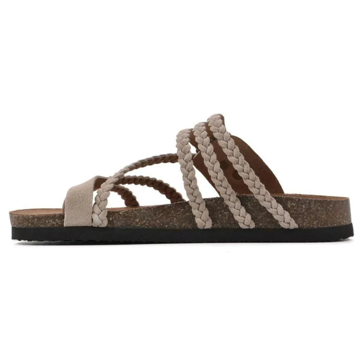 Women's Leather Flat Sandals Autumn Braided Bohemian Slingback Sandals