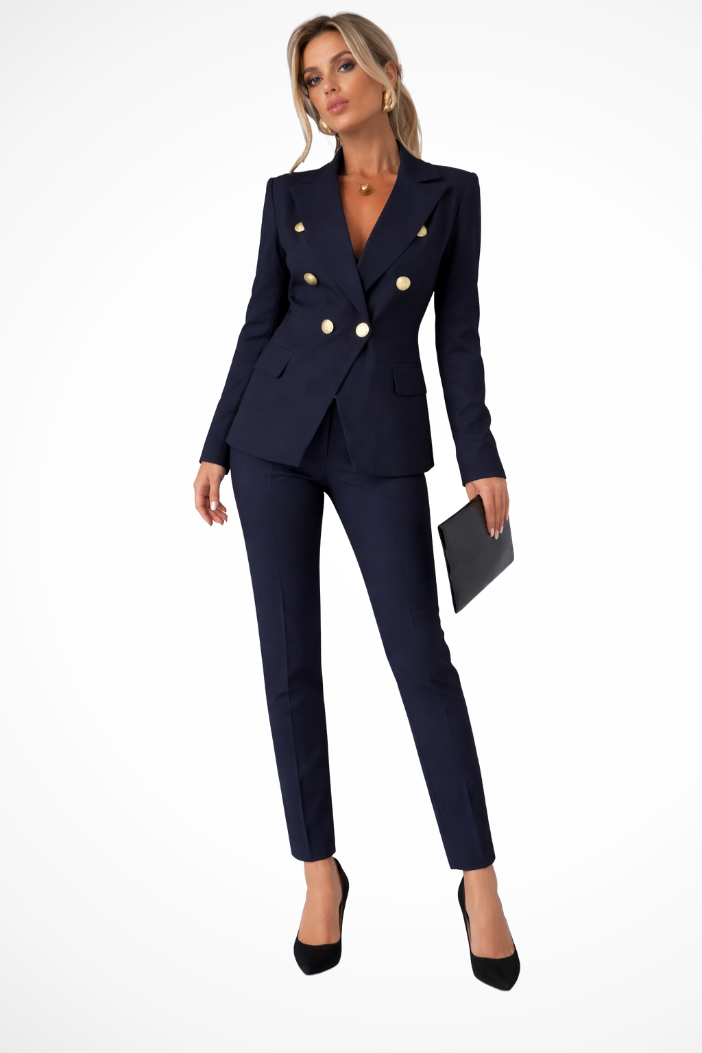 Women's Suit Set with Tailored Blazer and Slim-Fit Trousers for Autumn Workwear