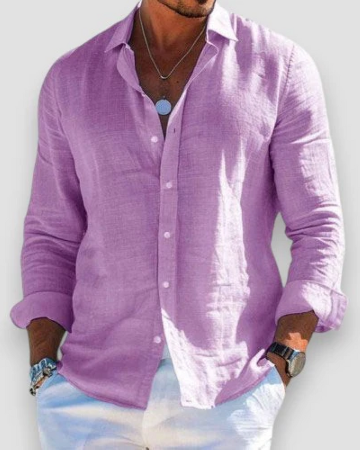 Men's Linen Long Sleeve Button Down Shirt Autumn Smart Casual Top