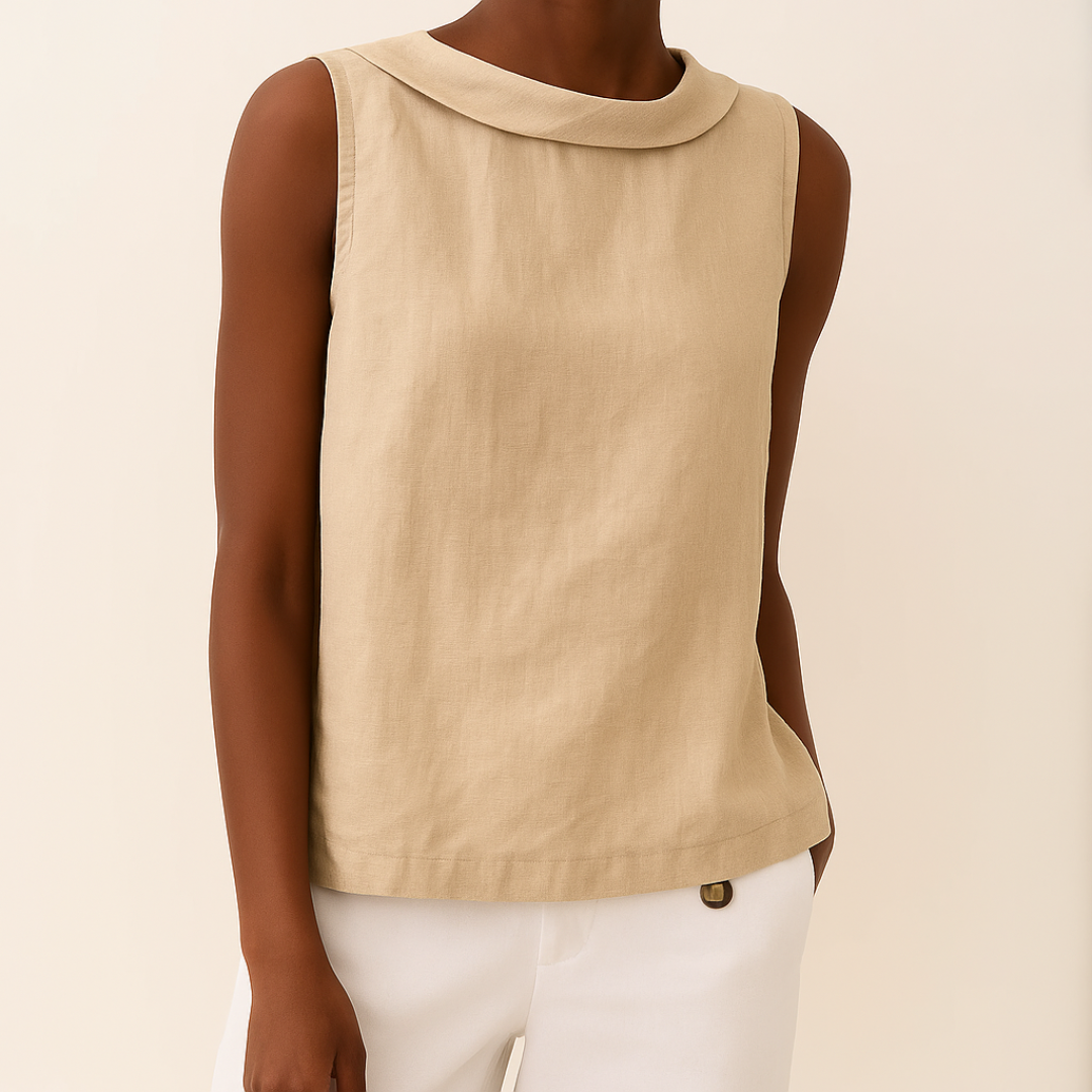 Women's Cotton Sleeveless Blouse with Turn-Down Collar for Autumn
