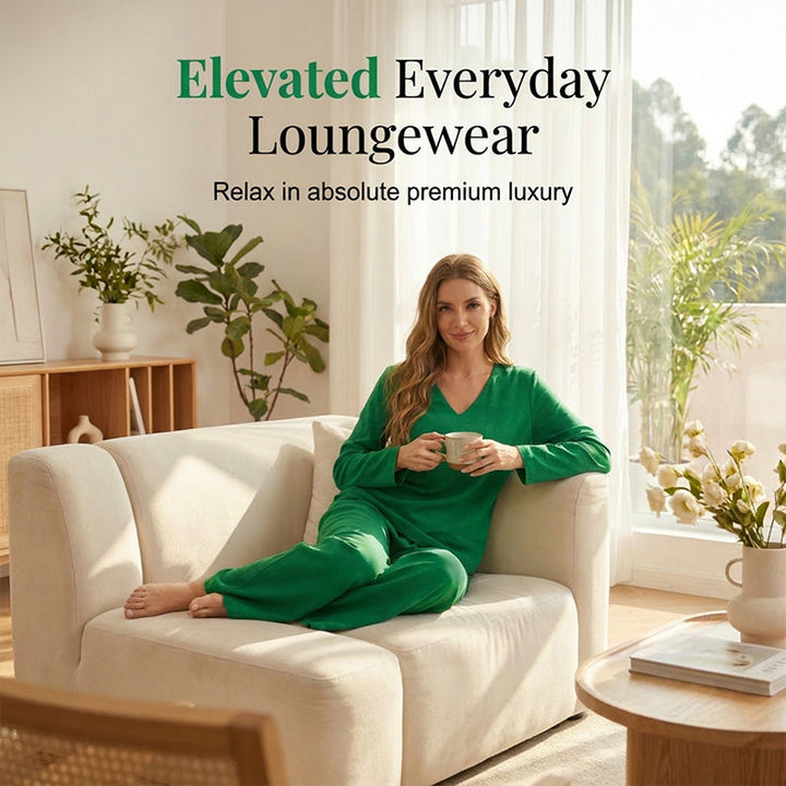 Women's V-Neck Two-Piece Set Autumn Wide-Leg Trousers Set