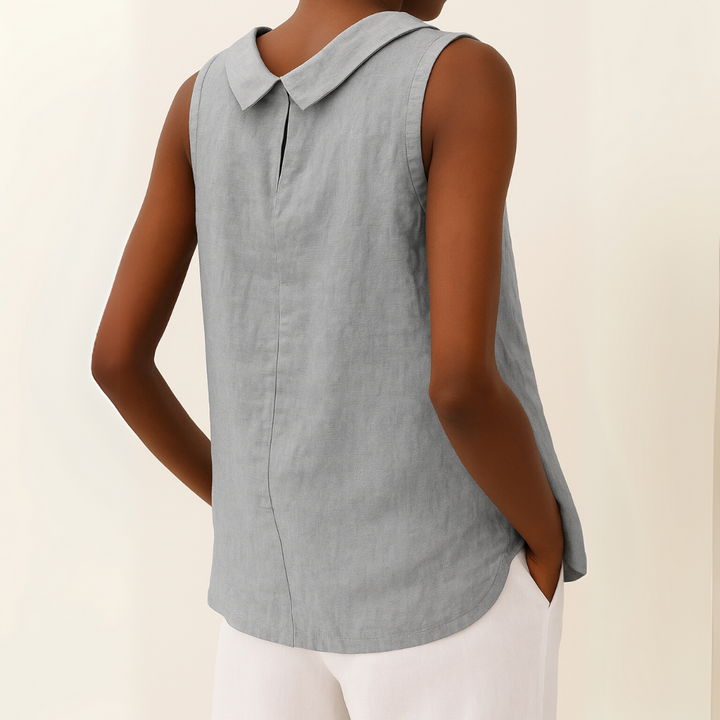 Women's Cotton Sleeveless Blouse with Turn-Down Collar for Autumn