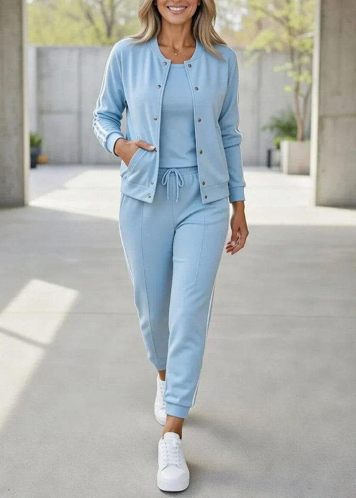 Women's Fleece Striped 3-Piece Tracksuit Set Autumn Casual Outfit