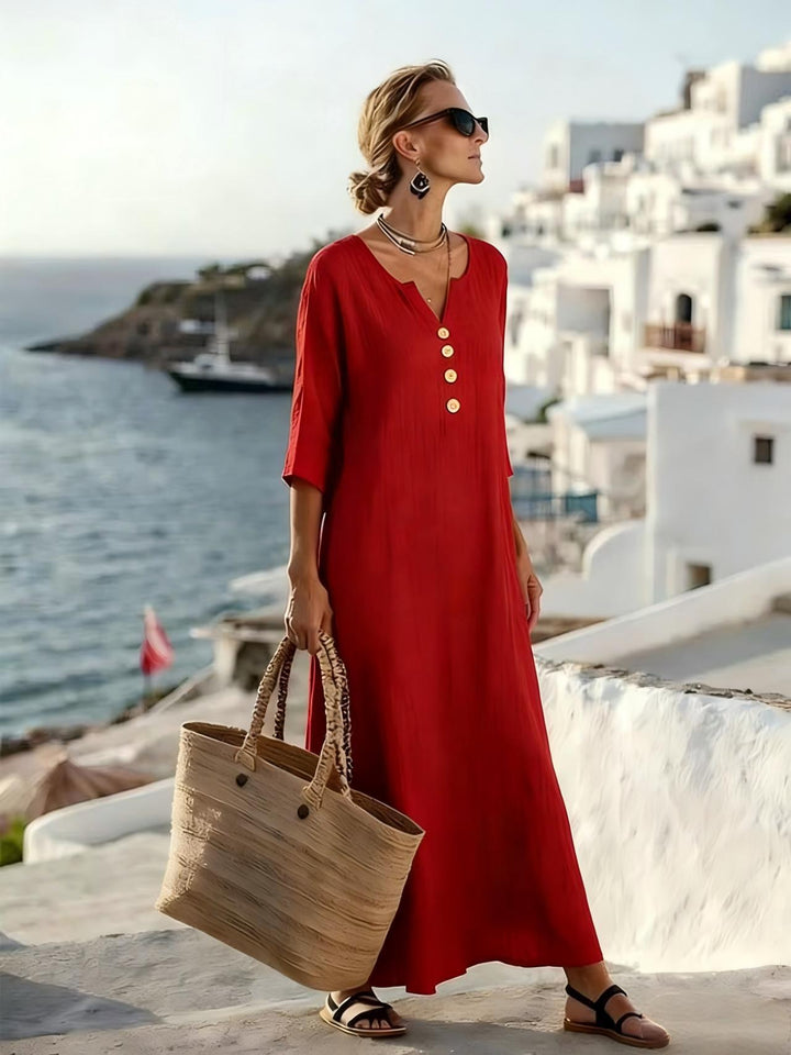 Women's Cotton Linen Maxi Dress Autumn Casual Outfit