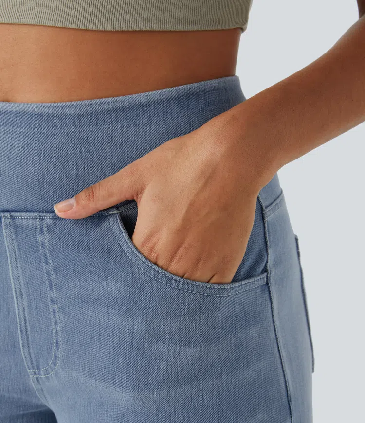 Women's Stretch Denim High-Waisted Wide-Leg Jeans Autumn Casual Jeans