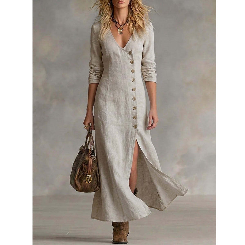 Women's Cotton Blend Vintage Shirt Dress Autumn Casual Dress