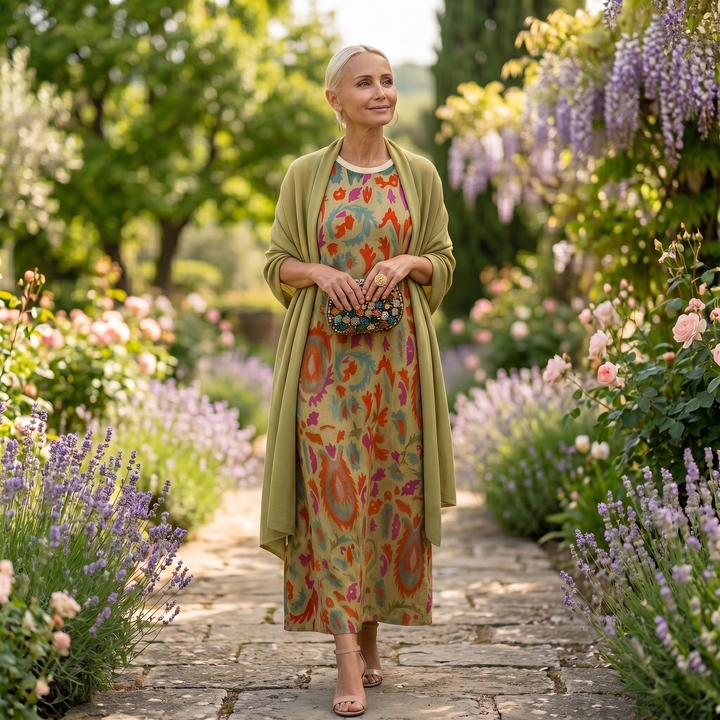 Women's Printed Maxi Dress and Vest Set Autumn Outfit