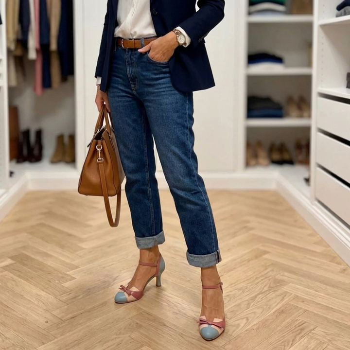 Women's Leather Vintage Block Heel Pumps Autumn Ankle Strap Shoes
