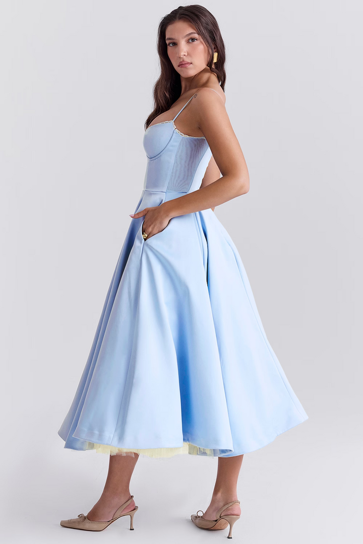 Satin A-Line Dress for Women, Elegant Evening Dress for Autumn Events