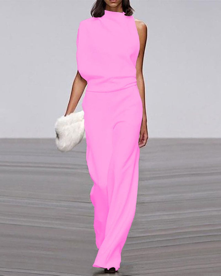 Women's Elegant Asymmetric Wide-Leg Jumpsuit for Autumn Evening Events