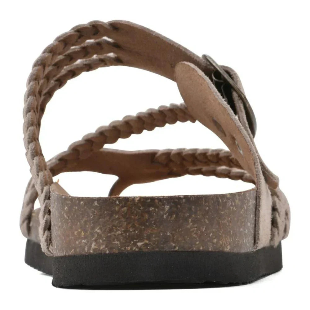 Women's Leather Flat Sandals Autumn Braided Bohemian Slingback Sandals