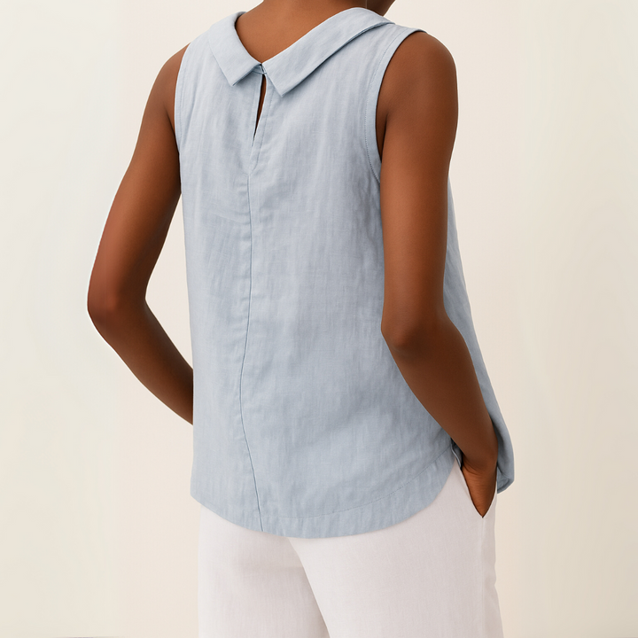Women's Cotton Sleeveless Blouse with Turn-Down Collar for Autumn