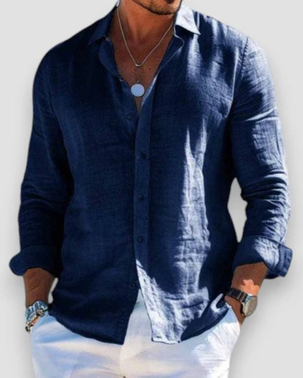 Men's Linen Long Sleeve Button Down Shirt Autumn Smart Casual Top