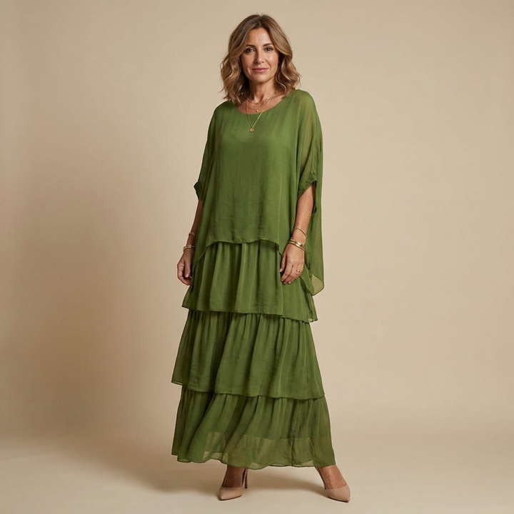Women's Layered Loose-Fit Maxi Dress Autumn Casual Outfit