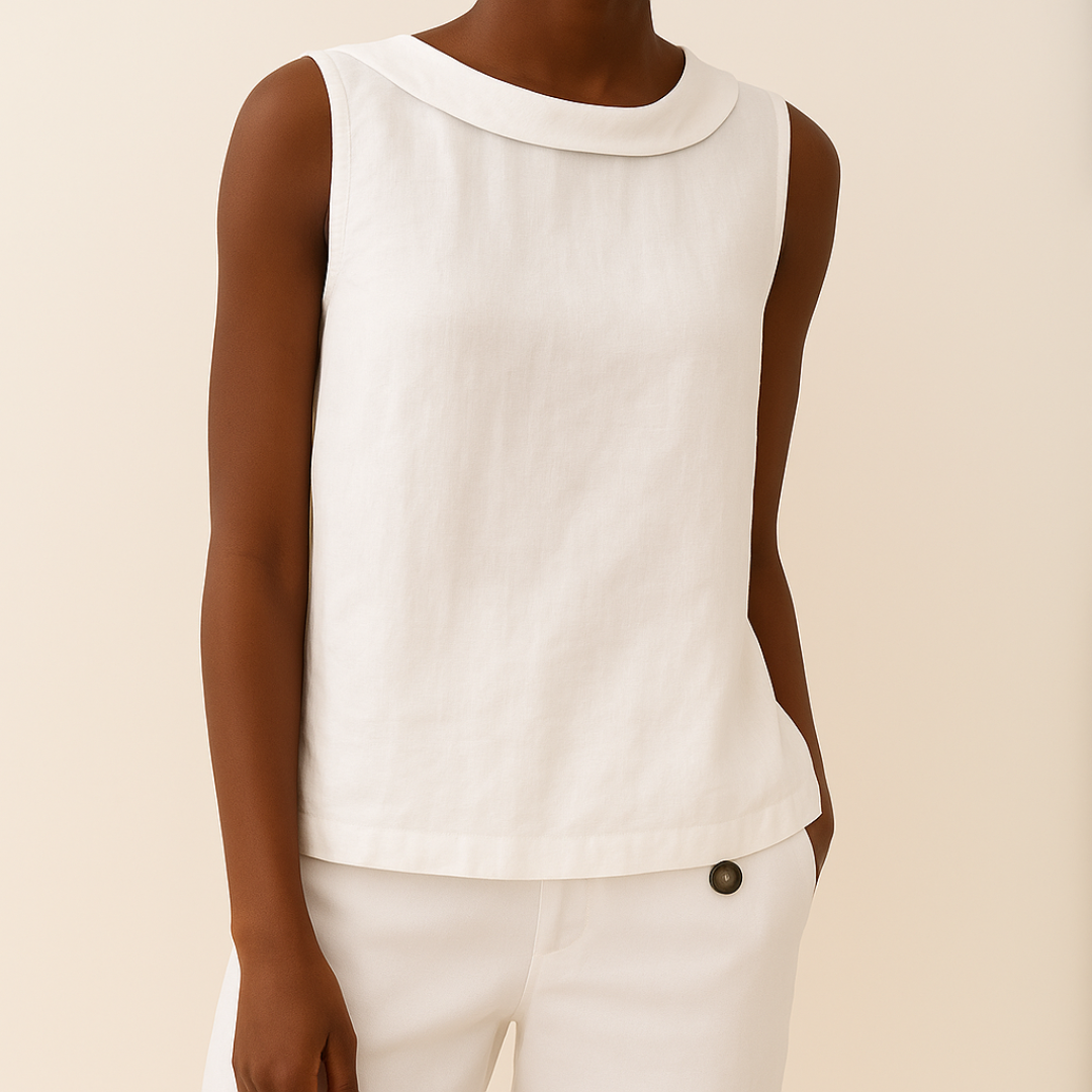Women's Cotton Sleeveless Blouse with Turn-Down Collar for Autumn
