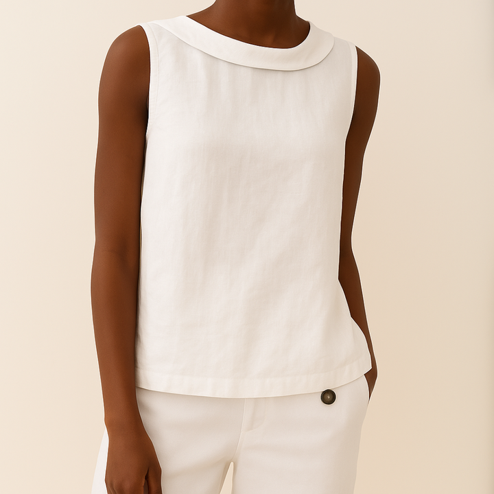 Women's Cotton Sleeveless Blouse with Turn-Down Collar for Autumn