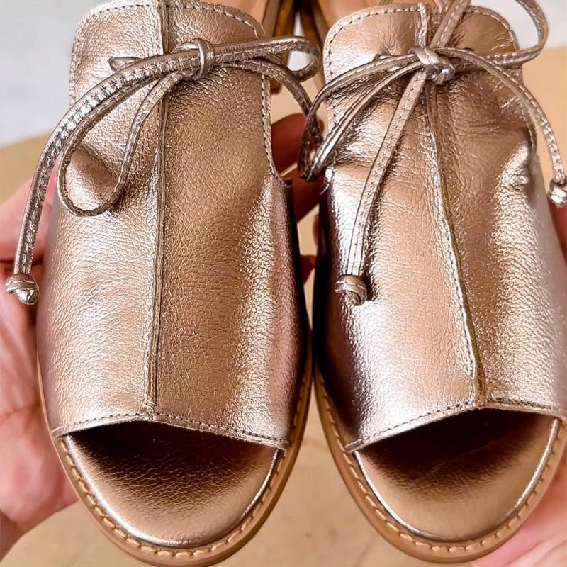 Women's Leather Strappy Sandals Autumn Open-Toe Low Heel Sandals