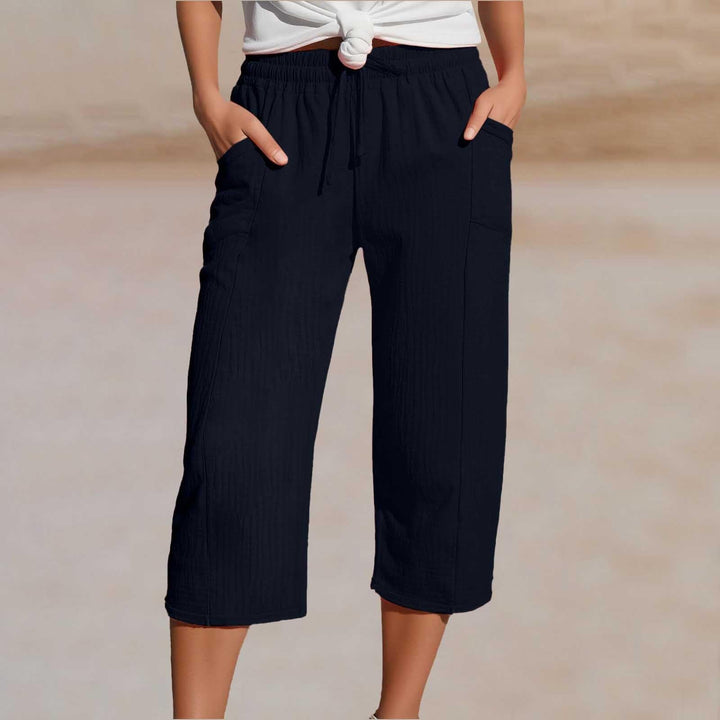 Women's Cotton Linen Cropped Wide Leg Pants Autumn Casual Trousers