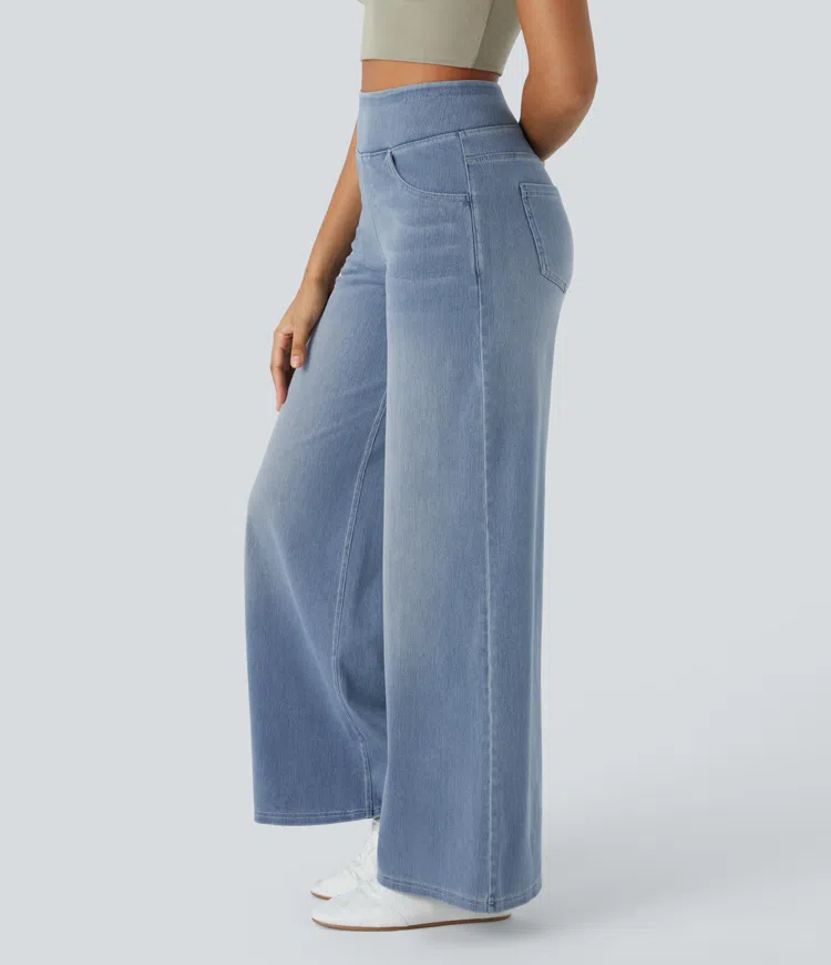 Women's Stretch Denim High-Waisted Wide-Leg Jeans Autumn Casual Jeans