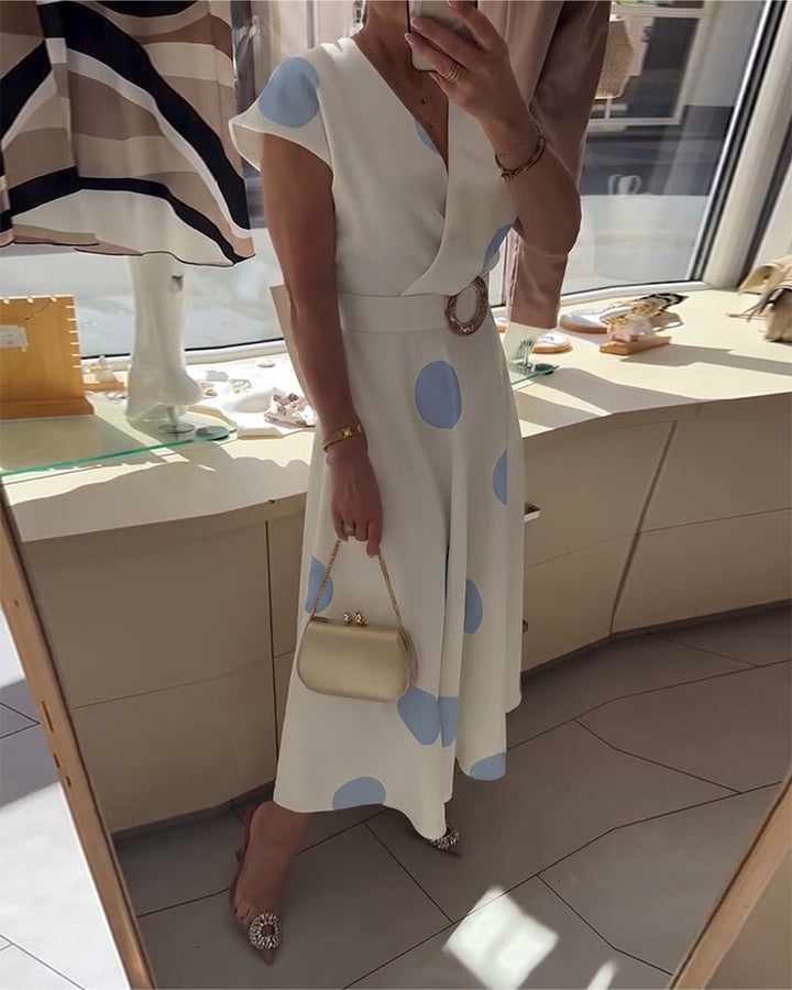 Women's Polka Dot V Neck Midi Dress Autumn Casual Dress