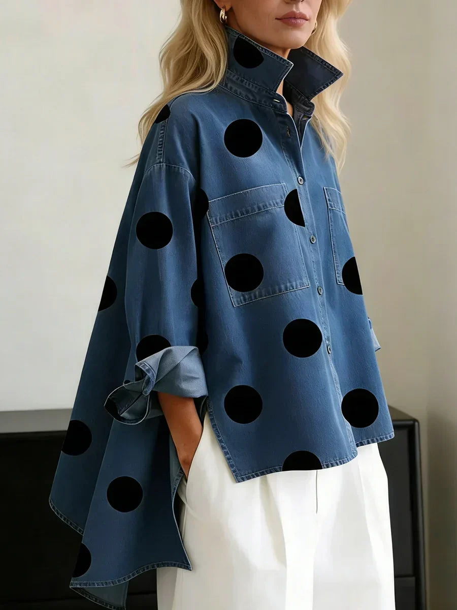 Women's Cotton Oversized Polka Dot Blouse Autumn Casual Top