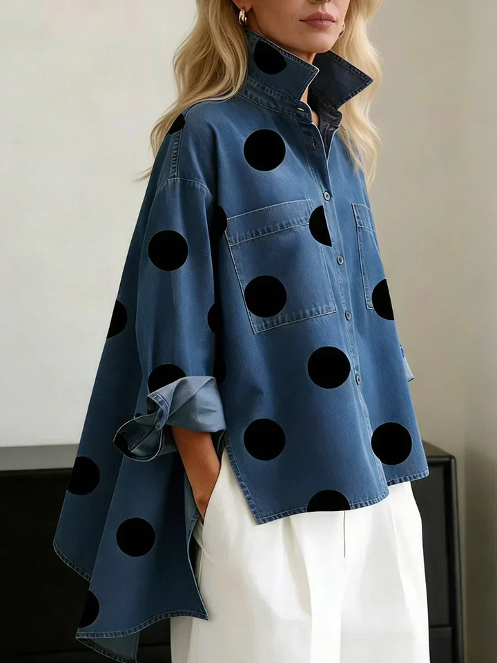 Women's Cotton Oversized Polka Dot Blouse Autumn Casual Top