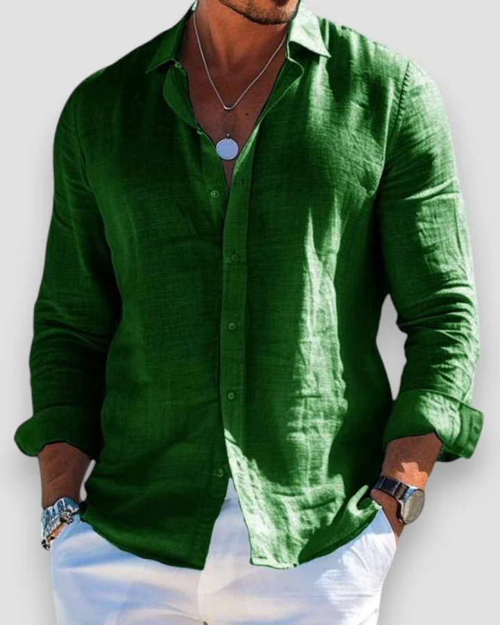 Men's Linen Long Sleeve Button Down Shirt Autumn Smart Casual Top