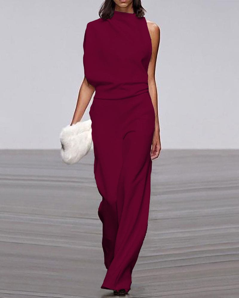 Women's Elegant Asymmetric Wide-Leg Jumpsuit for Autumn Evening Events