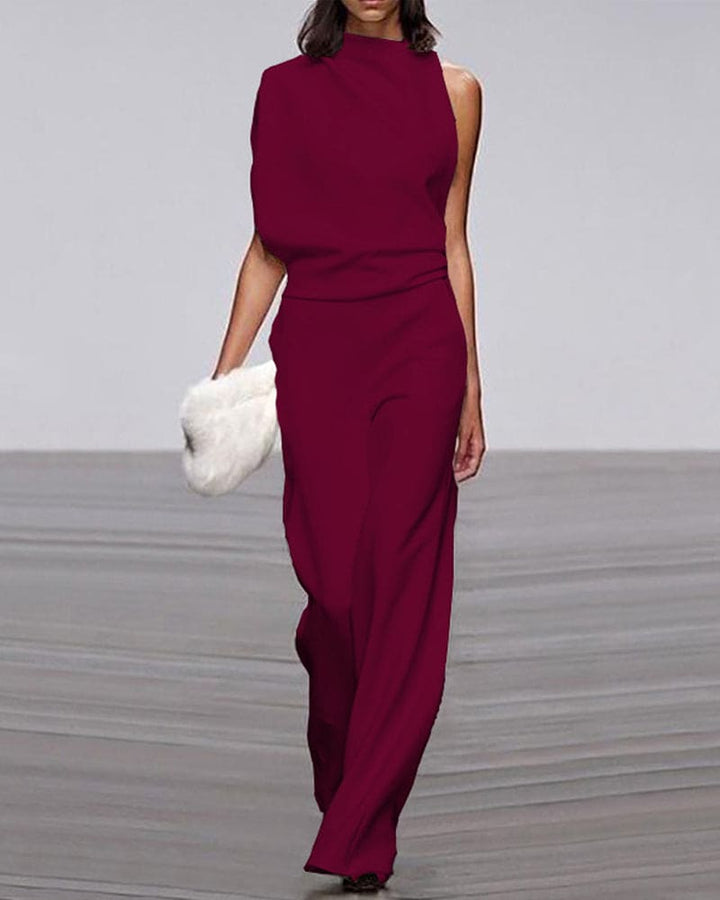 Women's Elegant Asymmetric Wide-Leg Jumpsuit for Autumn Evening Events