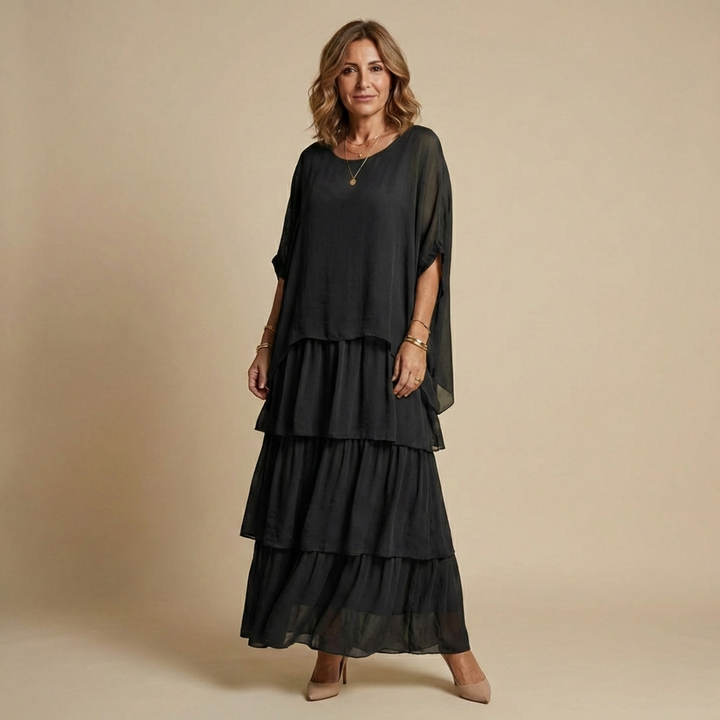 Women's Layered Loose-Fit Maxi Dress Autumn Casual Outfit