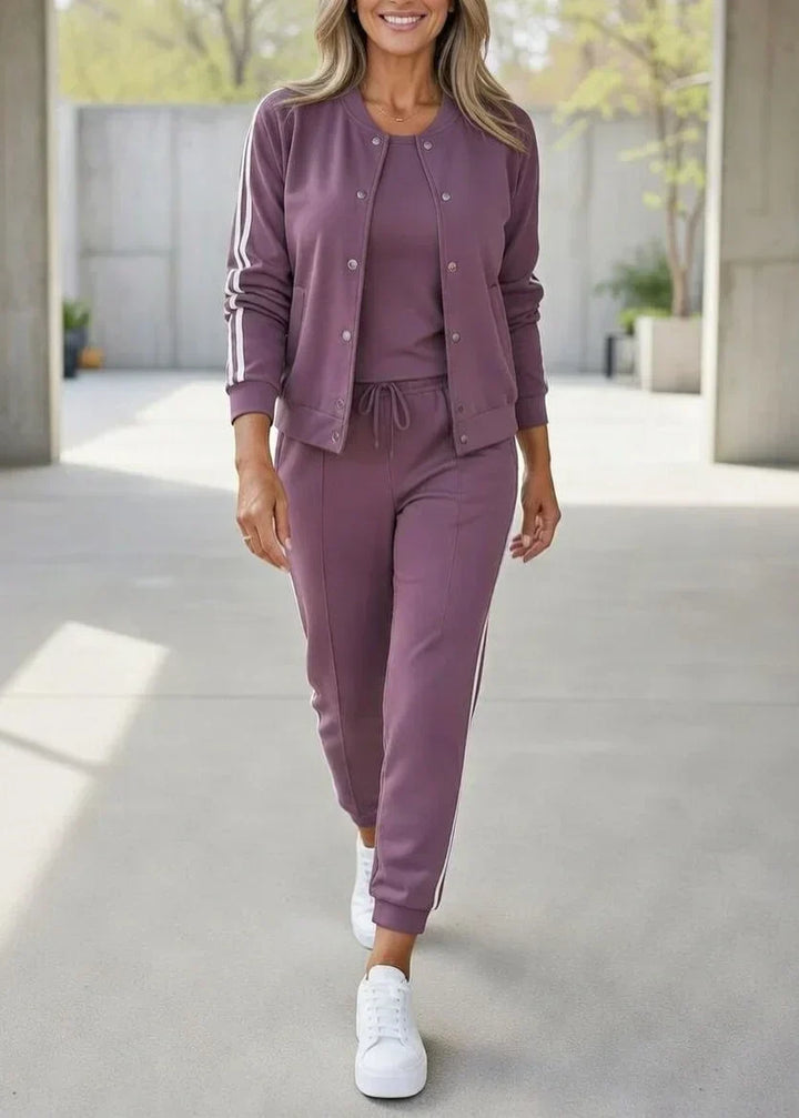 Women's Fleece Striped 3-Piece Tracksuit Set Autumn Casual Outfit