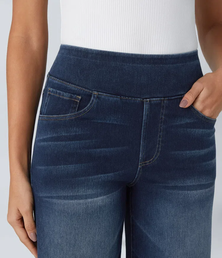 Women's Stretch Denim High-Waisted Wide-Leg Jeans Autumn Casual Jeans